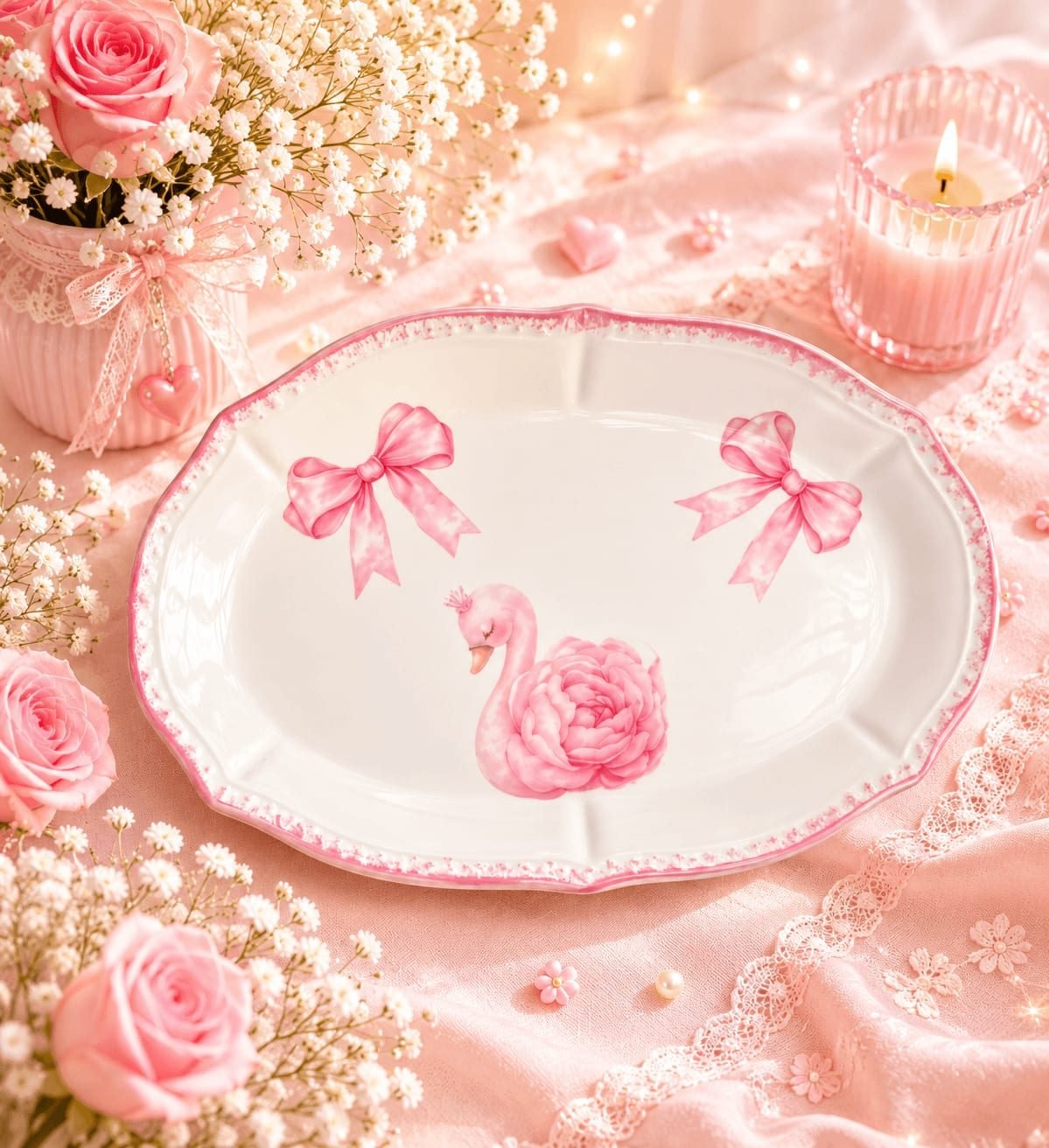 Bandeja Decorativa de Cisne com Laços