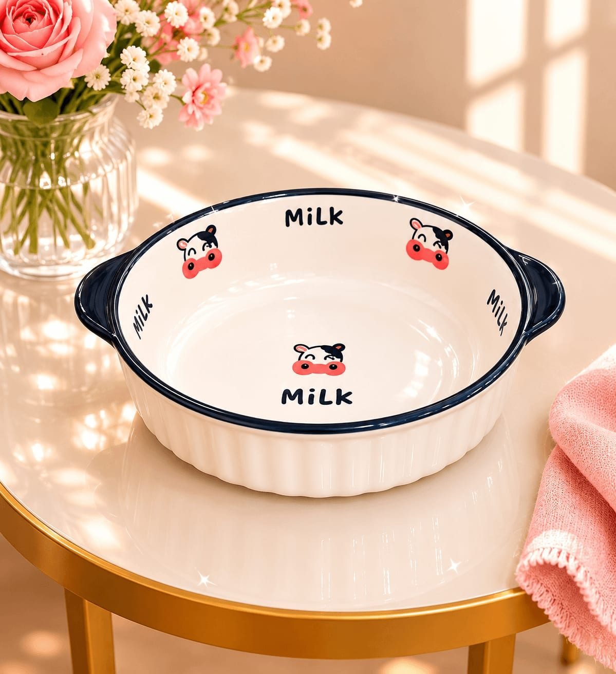 Bowl de Cerâmica Redonda com Alças Estampa Vaquinha Milk