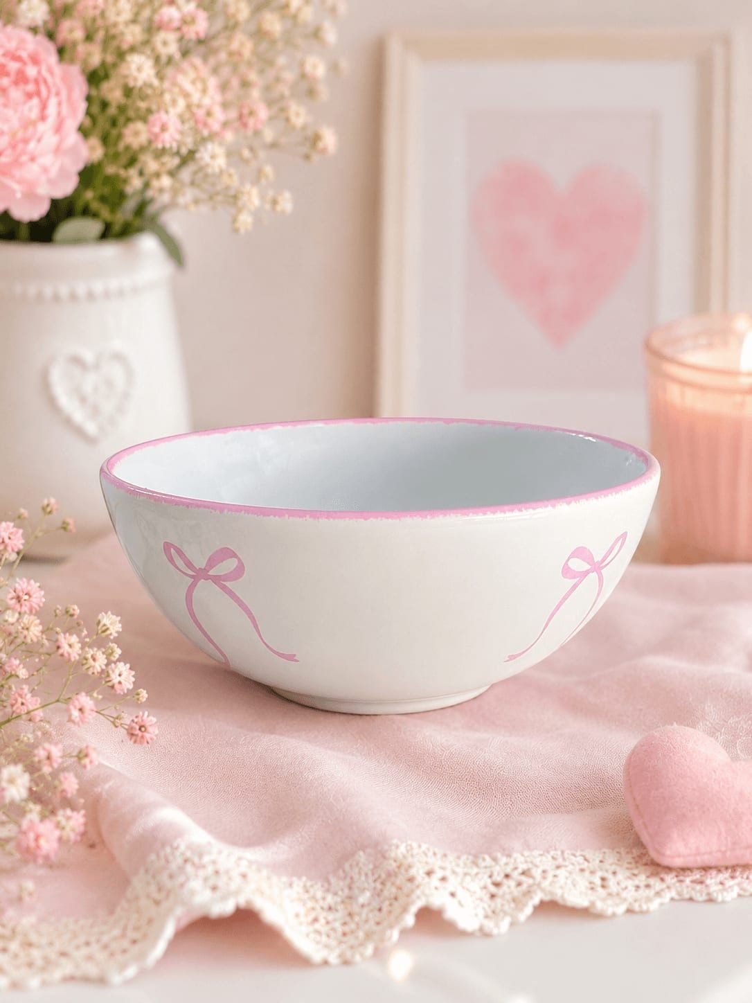 Bowl Decorativo de Laço com Borda Rosa